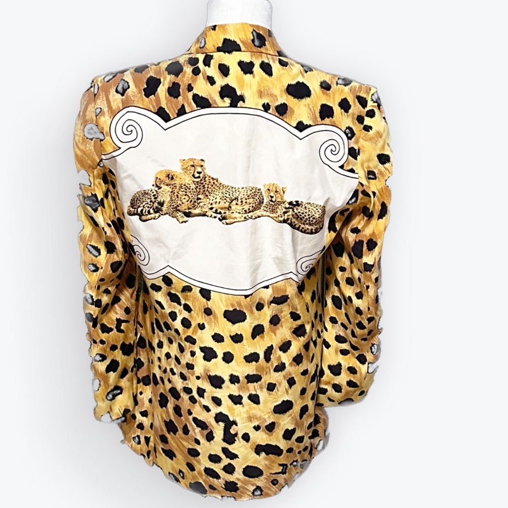 All Silk Cheetah Print Statement Jacket Vintage Shoulder Pads: Paolo Santini ~ 6